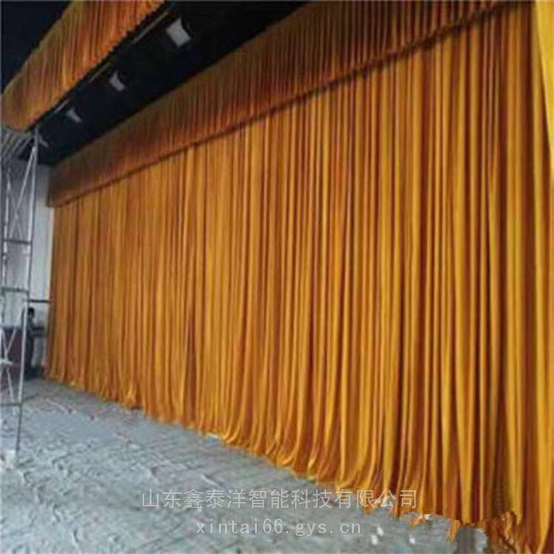 定制阻燃金丝绒舞台幕布 会议室电动背景幕布厂家