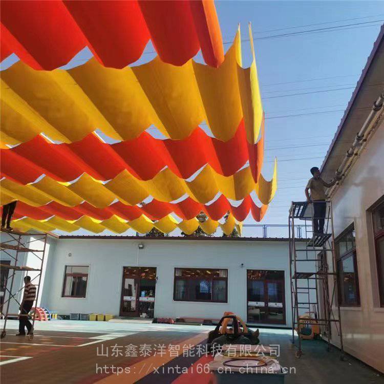 幼儿园户外操场大型遮阳帘 室外活动区电动防晒天棚帘 遮阳天幕