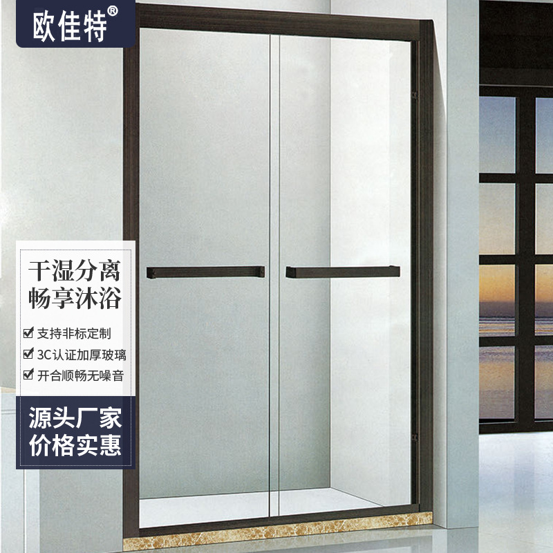 酒店公寓卫生间浴室隔断 一字形304不锈钢钢化玻璃淋浴房来图定制