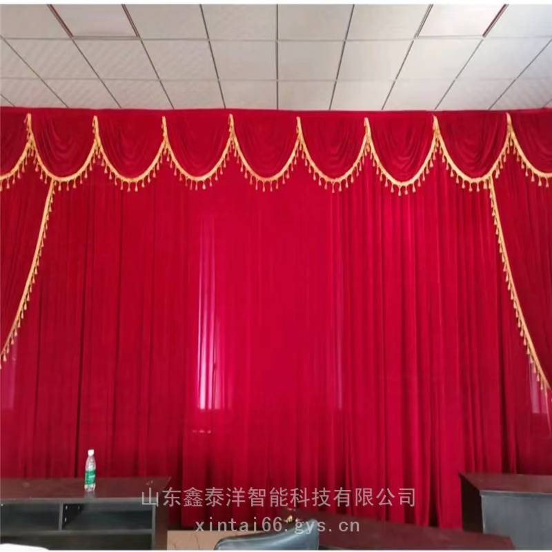 大型会议舞台幕布 定制报告厅阻燃电动升降 开合幕布 背景布幕