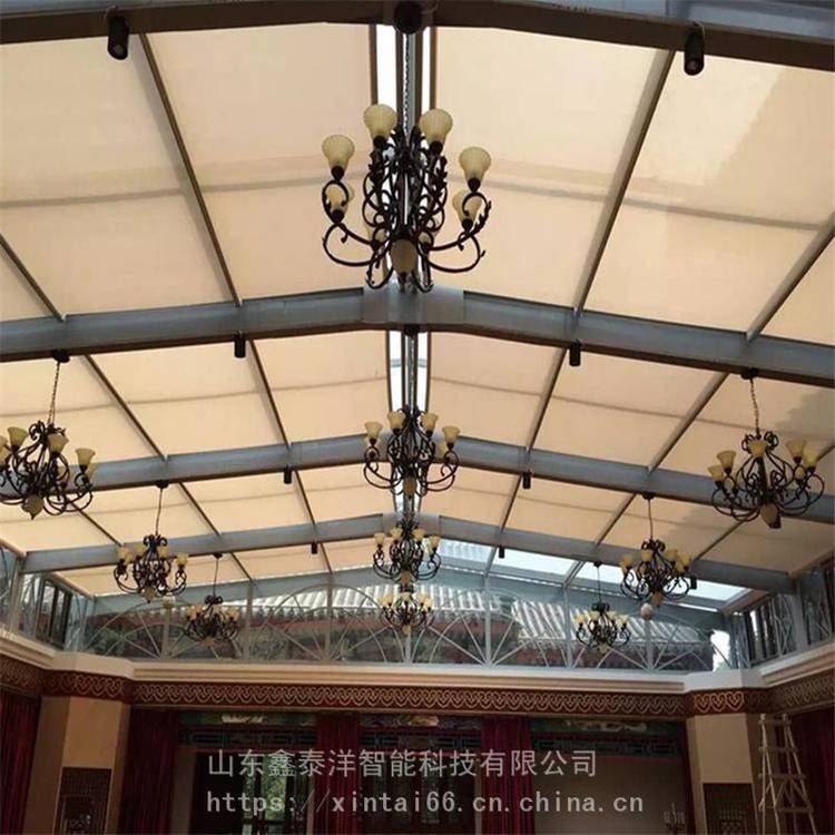 医院室内采光顶遮阳帘 商场 学校 酒店大厅玻璃顶折叠天棚帘