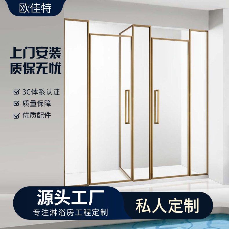 厂家批发一字型隔断干湿分离屏风黑色合页304不锈钢集成淋浴门